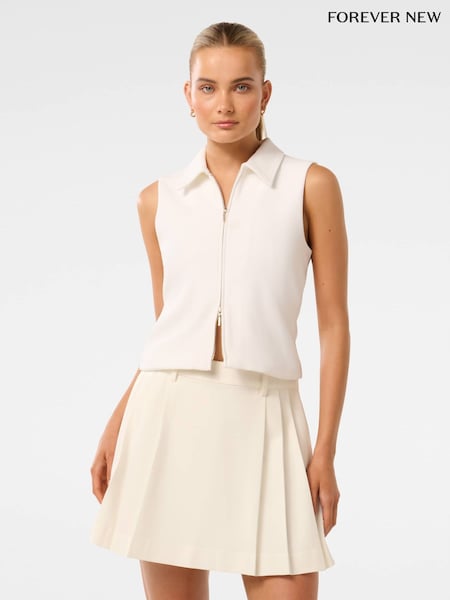 Forever New White Vienna Zip Detail Collar Top (F43142) | £45