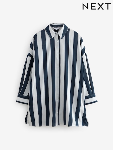 Blue/White 100% Cotton Beach Shirt Cover-Up (F43239) | £32