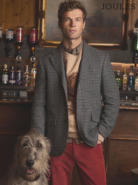 Joules Grey Heritage Puppytooth Wool Blend Blazer (F43243) | £149