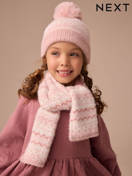 Pink Fairisle Pattern Beanie And Snood Set (1-13yrs) (F43264) | £16 - £18