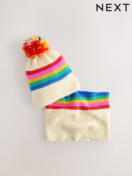 Ecru/Pink stripe Beanie And Snoods Set (1-16yrs) (F43268) | £13 - £15