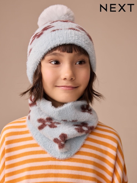 Blue Flower Beanie And Snoods Set (1-16yrs) (F43274) | £13 - £15