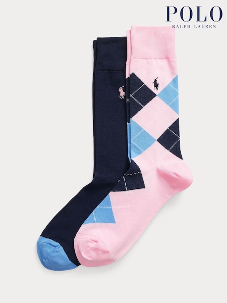 Polo Ralph Lauren Navy Womens Argyle Pattern Crew 2-Pack Socks (F43288) | £27