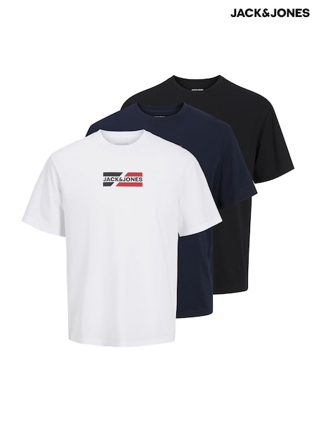 JACK & JONES Blue 3 Pack Short Sleeve Graphic Logo T-Shirts (F43294) | £32