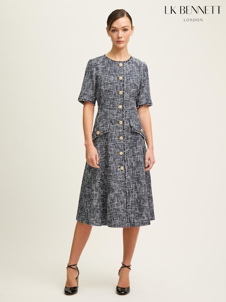 LK Bennett Grey Suzie Cotton Blend Tweed Button Through Dress (F43471) | £399
