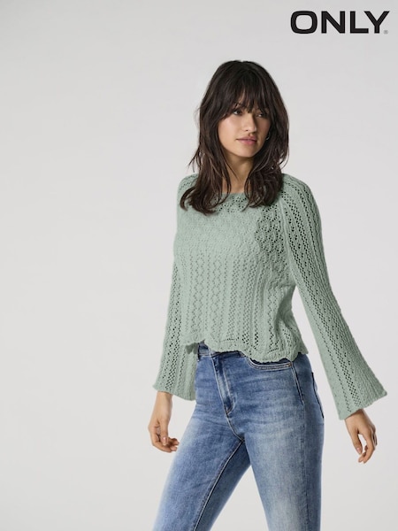 ONLY Green 3/4 Sleeve Crochet Jumper (F43473) | £22