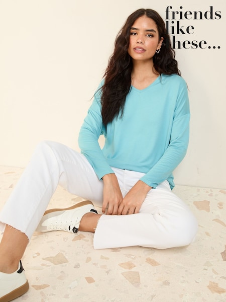Friends Like These Aqua Green Soft Jersey V-Neck Long Sleeve Tunic Top (F43518) | £22
