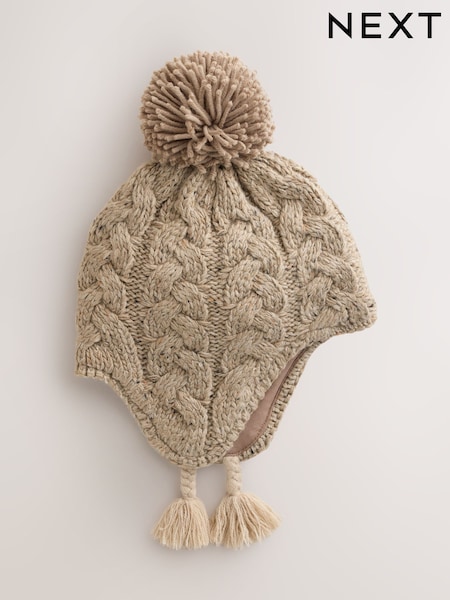 Neutral Cable Knit Inca Pom Hat (3mths-10yrs) (F43537) | £8