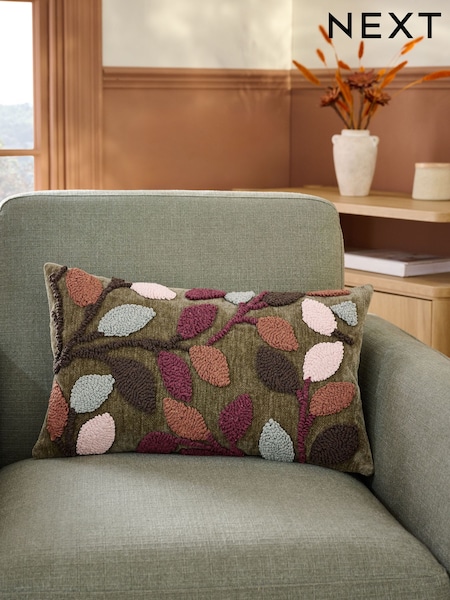 Green 50 x 30cm Tufted Leaf Cushion (F43538) | £22