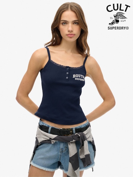 Superdry Blue Athletic Essentials Graphic Button 100% Cotton Camisole (F43586) | £20