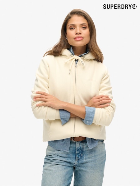 Superdry Cream Borg Lined Zip Hoodie (F43590) | £70