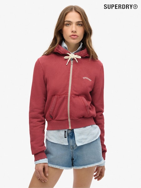 Superdry Red Essential Logo Cropped Zip 100% Cotton Hoodie (F43593) | £50