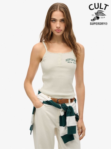 Superdry White Athletic Essentials Graphic Button 100% Cotton Cami Top (F43595) | £20