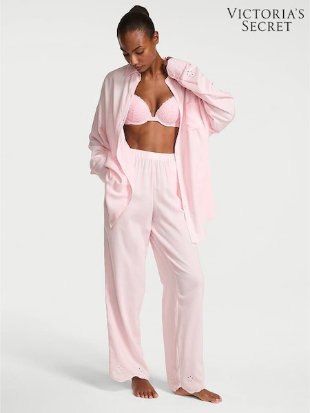 Victoria's Secret Angel Pink Eyelet Cotton Modal Long Pyjama Set (F43616) | £69