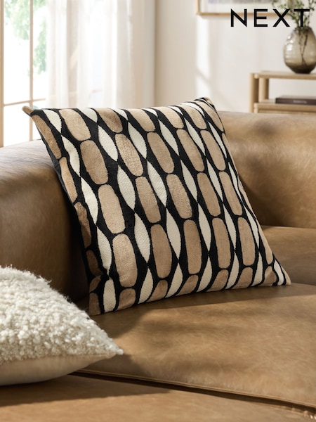 Dark Natural 59 x 59cm Cut Velvet Geo Cushion (F43752) | £38