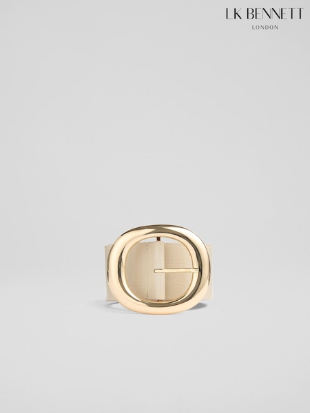 LK Bennett Natural Bromley Buttercream Croc Effect Round Buckle Waist Belt (F43787) | £129