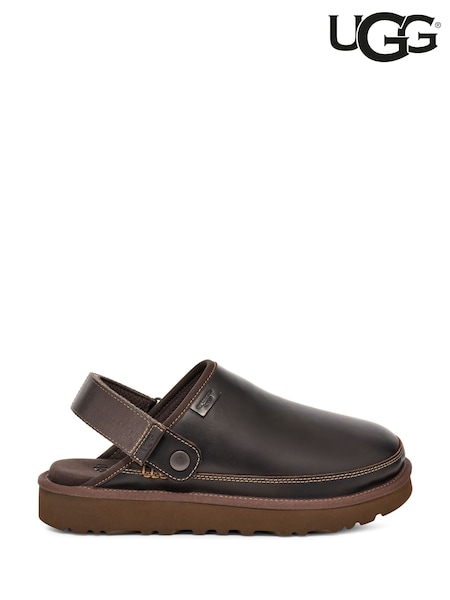 UGG Brown Mens Goldencoast Leather Regen Clogs (F43806) | £135