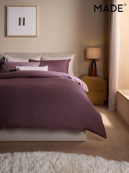 MADE.COM Aubergine Purple Cosy Washed Cotton Duvet Cover and Pillowcase Set (F43845) | £35 - £65