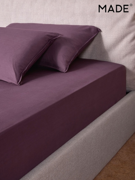 MADE.COM Aubergine Purple Extra Deep Fitted Cosy Washed Cotton Extra Deep Fitted Sheet (F43852) | £20 - £35