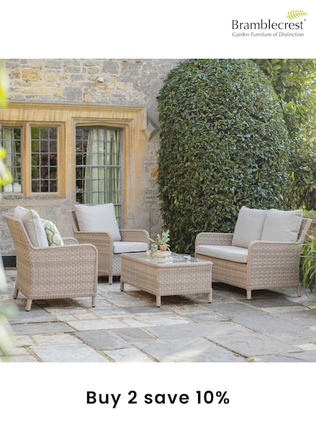 Bramblecrest Willow Patagonia Rattan Garden Square Sofa with 4 Seater Adjustable Casual Dining Table and 2 Benches (F43910) | £1,400