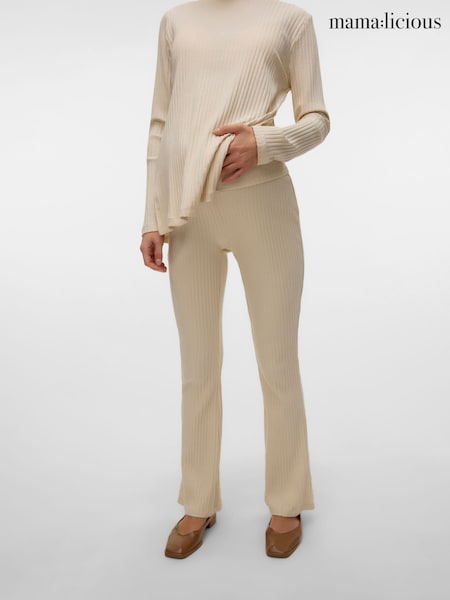 Mamalicious Cream Maternity Ribbed Jersey Flared Leggings (F43911) | £35