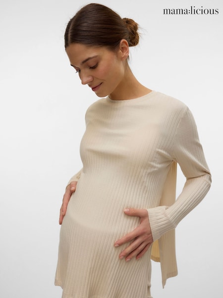 Mamalicious Cream Maternity Side Split Long Sleeve Top (F43912) | £32