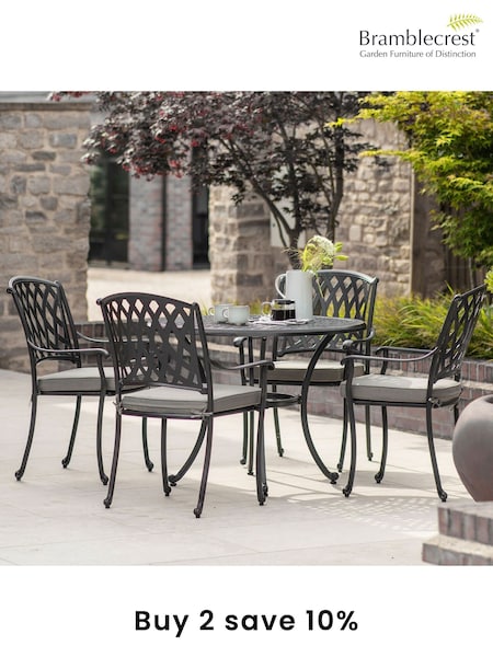 Bramblecrest Black Rome Garden Square Table with 4 Armchairs and Seat Square Cushions (F43916) | £1,000