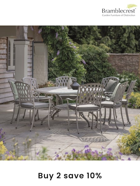 Bramblecrest Stone Rome Garden Elliptical Table with 8 Armchairs and Cushions (F43918) | £2,150