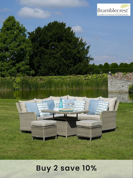 Bramblecrest Willow Patagonia Rattan Garden Square Sofa with 6 Seater Adjustable Casual Dining Table and 2 Benches (F43920) | £1,700