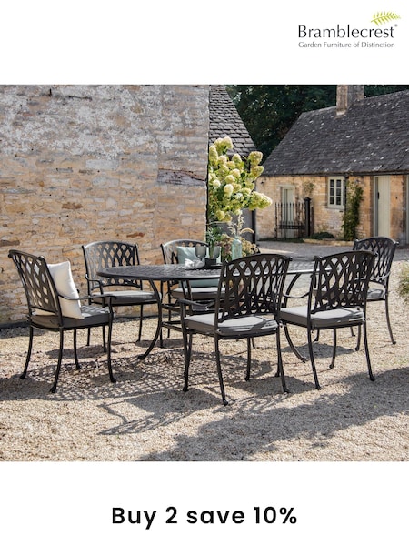 Bramblecrest Black Rome Garden Rectangular Table with 4 Armchairs and Seat Cushions (F43924) | £1,600