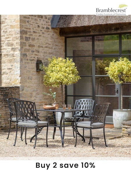 Bramblecrest Black Rome Garden Square Table with 4 Armchairs and Seat Round Cushions (F43925) | £1,000