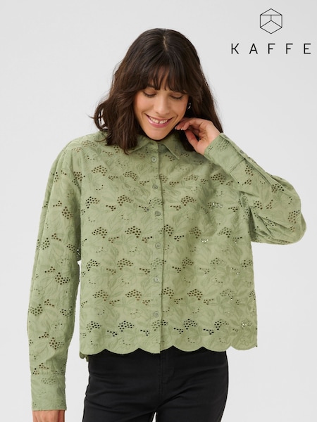 Kaffe Green Katsura Boxy Fit Broderie Anglaise Shirt (F43939) | £70