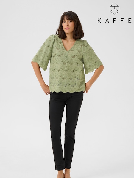 Kaffe Green KAtura A-line Fit Eyelet Lace 100% Cotton Blouse (F43941) | £60