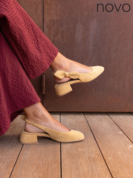 Novo Natural Wide Fit Claudia Bow Low Block Slingbacks (F44026) | £34