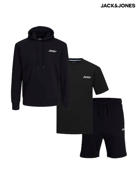 JACK & JONES Black Hoodie Sweat T-Shirt And Shorts Co Ord Set (F44046) | £50