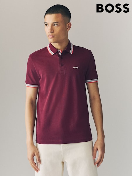 BOSS Maroon Tipped Paddy 100% Cotton Polo Shirt (F44051) | £89