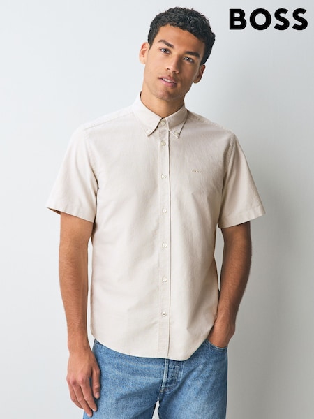 BOSS Brown Regular Fit Liam 100% Linen Shirt (F44058) | £99