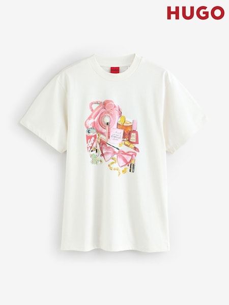 HUGO Natural Oversized Lipstick Graphic Print Jersey 100% Cotton T-Shirt (F44070) | £69