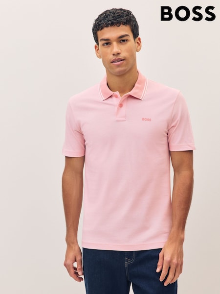 BOSS Pink Relaxed Fit 100% Cotton Tipped Collar Polo Shirt (F44091) | £89