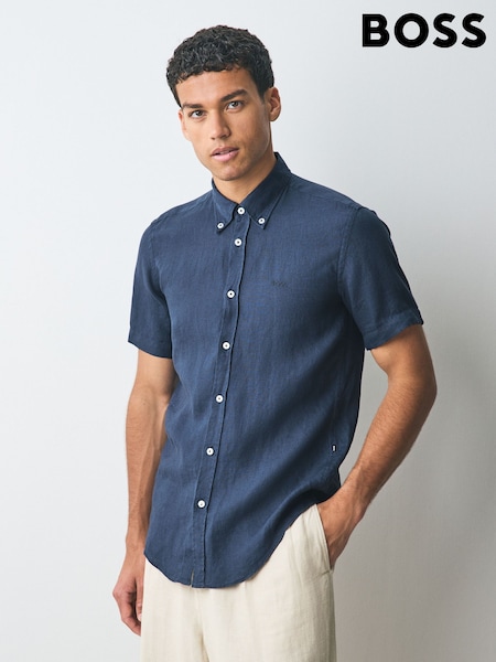 BOSS Light Blue Slim Fit Roan 100% Linen Shirt (F44118) | £99