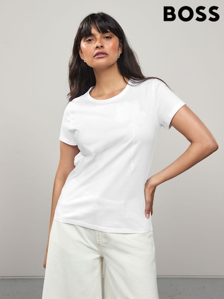 BOSS White 100% Cotton Embroidered Jersey T-Shirt (F44144) | £79