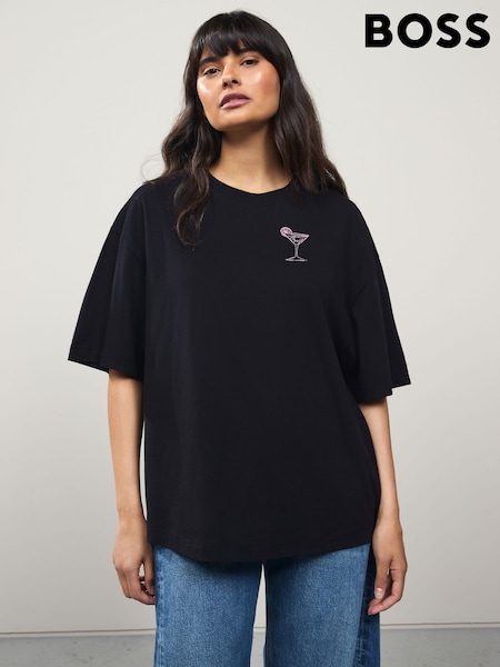 BOSS Black Oversize 100% Cotton Cocktail Graphic Fit T-Shirt (F44150) | £45