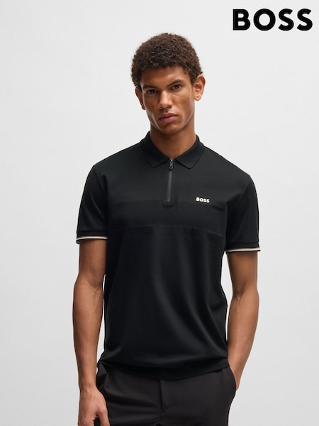 BOSS Black Golf Cotton Philix Zip Neck Regular-Fit Polo Shirt (F44172) | £119