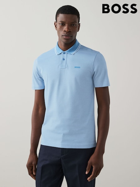 BOSS Blue Relaxed Fit 100% Cotton Tipped Collar Polo Shirt (F44191) | £89