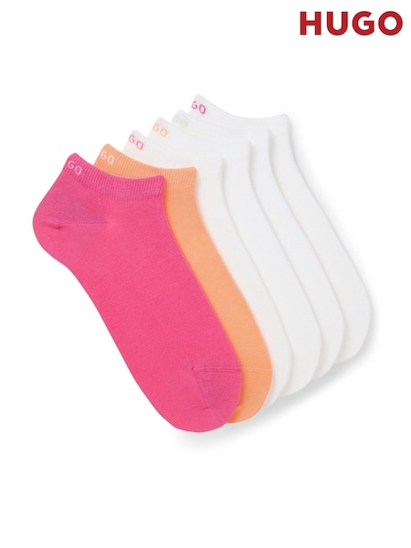 HUGO White/Orange/Pink Logo Ankle Socks 6 Pack (F44213) | £28