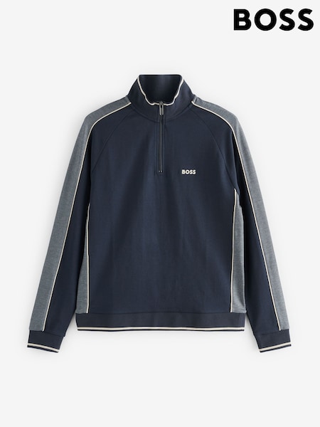 BOSS Blue Half Zip Logo Sweatshirt (F44229) | £99