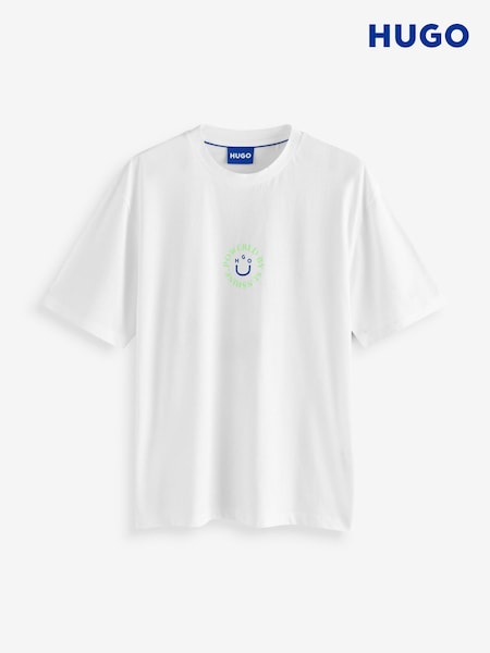HUGO White Smiley Face 100% Cotton Logo T-Shirt (F44296) | £45