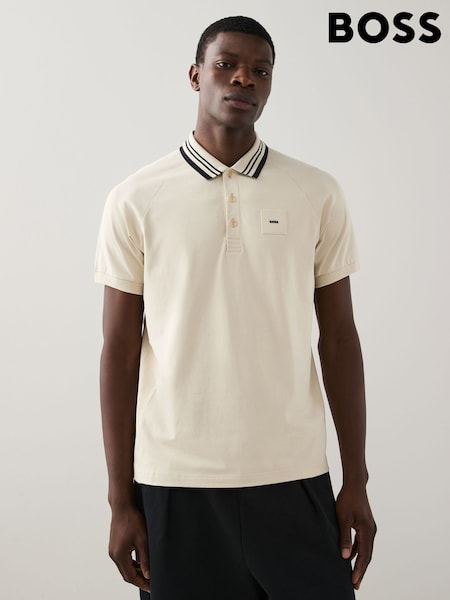 BOSS Brown Regular Fit Paddy Contrast Collar Polo Shirt (F44341) | £99
