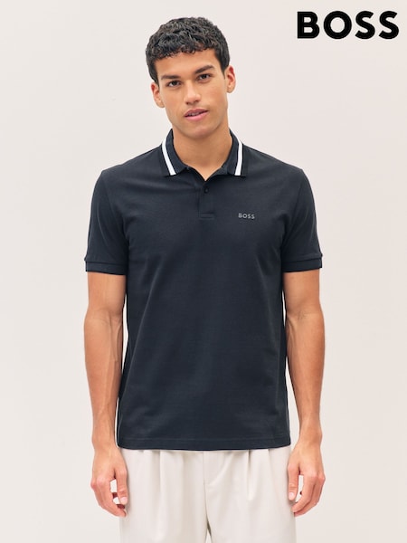 BOSS Navy Regular Fit Golf 100% Cotton Paddy Contrast Detail Polo Shirt (F44397) | £99