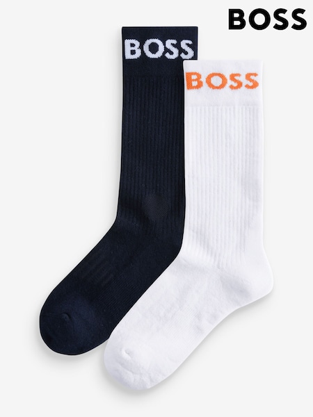 BOSS White/Black Logo Socks 2 Pack (F44410) | £16